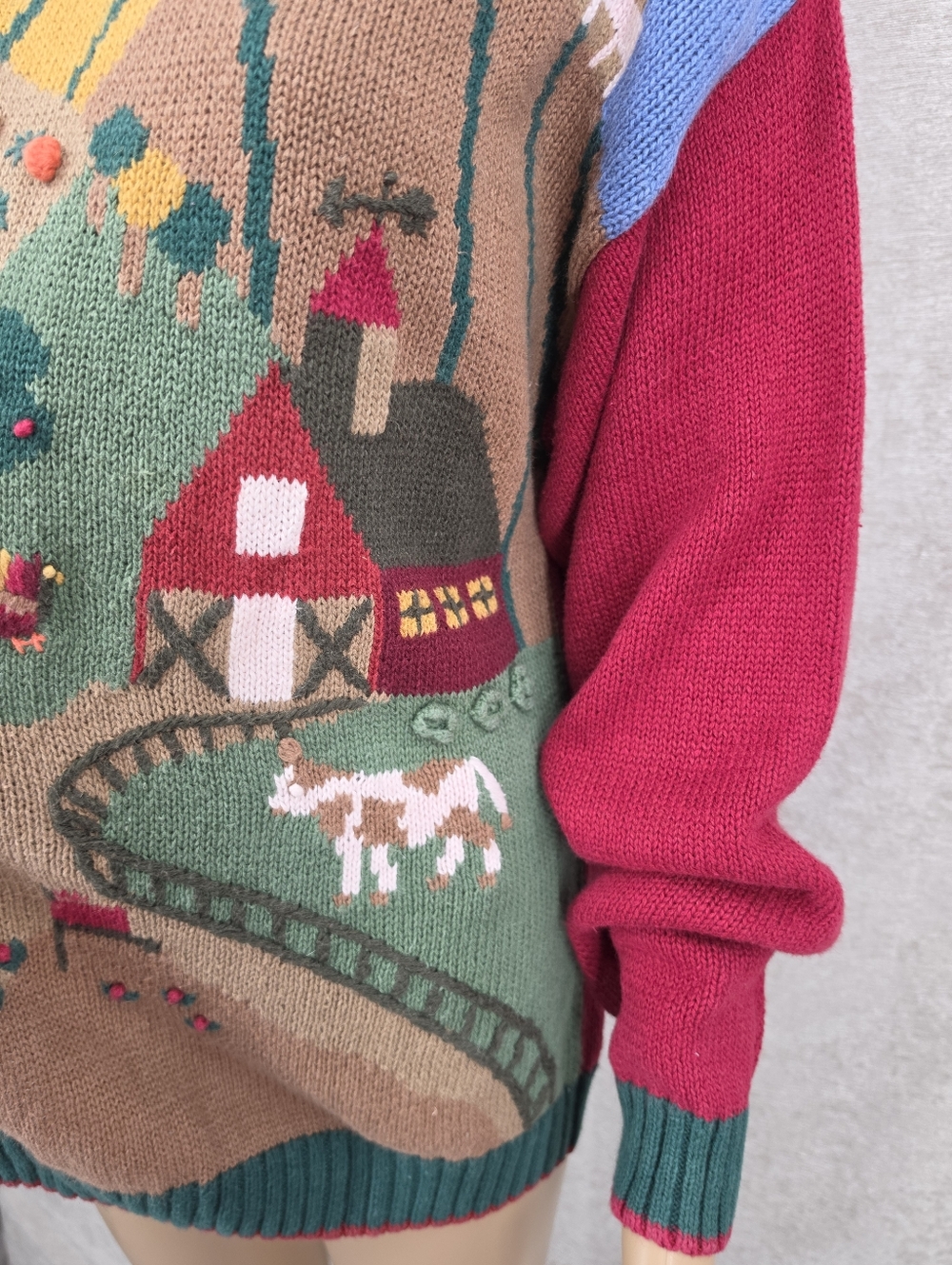 Lucia Vintage Farm Orchard 2D Knit Crewneck Sweater Novelty Fall - Picture 5 of 14